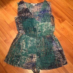 Forever 21 Green & Blue Print Short Romper Size Small